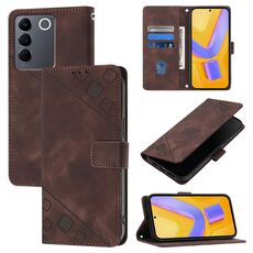 Custodia per telefono in pelle goffrata per vivo V27e 4G Global / T2 4G Global Skin Feel (marrone)
