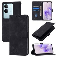 Custodia per telefono in pelle goffrata per vivo V29 5G Global / V29 Pro Skin Feel (nera)
