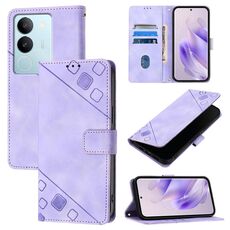 Custodia per telefono in pelle goffrata per vivo V29 5G Global / V29 Pro (viola chiaro)