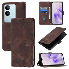 Custodia per telefono in pelle goffrata per vivo V29 5G Global / V29 Pro Skin Feel (marrone)