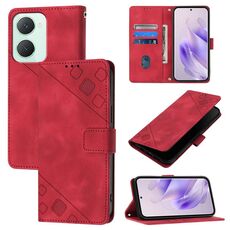 Custodia per telefono in pelle goffrata Global Skin Feel per vivo Y03 4G (rossa)