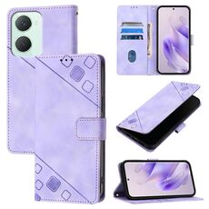 Custodia per telefono in pelle goffrata Global Skin Feel per vivo Y03 4G (viola chiaro)
