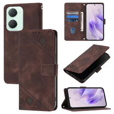 Custodia per telefono in pelle goffrata Global Skin Feel per vivo Y03 4G (marrone)