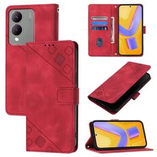 Custodia per telefono in pelle goffrata per vivo Y17s 4G Global / Y28 5G India (rosso)