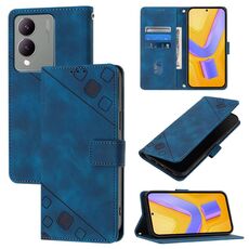 Custodia per cellulare in pelle goffrata per vivo Y17s 4G Global / Y28 5G India (blu)