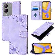 Custodia per telefono in pelle goffrata per vivo Y17s 4G Global / Y28 5G India (viola chiaro)