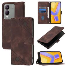 Per vivo Y17s 4G Global / Y28 5G India Custodia in pelle goffrata con effetto pelle (marrone)