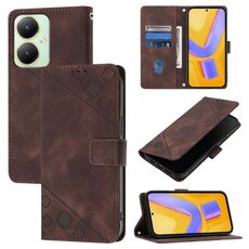 Custodia per telefono in pelle goffrata Global Skin Feel per vivo Y27 4G (marrone)