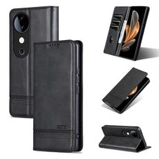 Custodia per telefono in pelle magnetica con texture di vitello AZNS per vivo S19 (nera)
