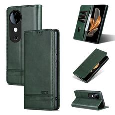 Custodia per telefono in pelle magnetica con texture di vitello AZNS per vivo S19 Pro (verde scuro)