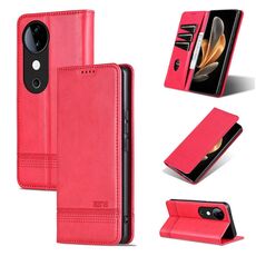Custodia per telefono in pelle magnetica con texture di vitello AZNS per vivo S19 Pro (rossa)