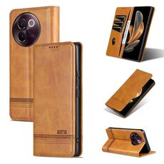 Custodia per telefono in pelle magnetica con texture di vitello AZNS per vivo V30e (marrone chiaro)
