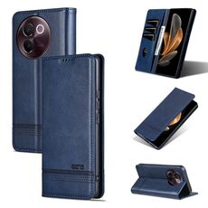 Custodia per telefono in pelle magnetica con texture di vitello AZNS per vivo V30e (blu scuro)