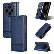 Custodia per telefono in pelle magnetica con texture di vitello AZNS per vivo X100s (blu scuro)