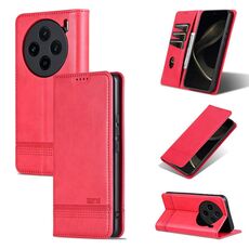 Custodia per telefono in pelle magnetica con texture di vitello AZNS per vivo X100s (rossa)
