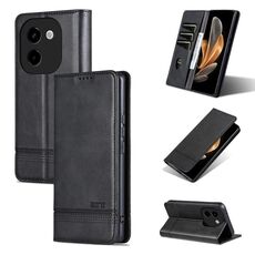 Custodia per telefono in pelle magnetica con texture di vitello AZNS per vivo Y200 5G (nera)