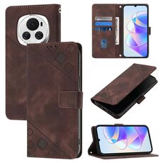 Custodia per telefono in pelle goffrata effetto pelle per Honor Magic6 5G Global (marrone)