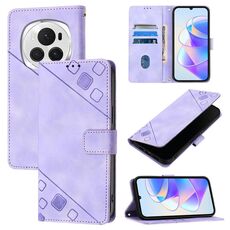 Custodia per telefono in pelle goffrata globale per Honor Magic6 Pro 5G (viola chiaro)