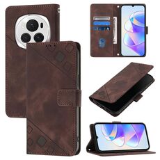 Custodia per telefono in pelle goffrata globale per Honor Magic6 Pro 5G (marrone)