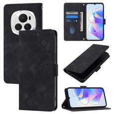 Custodia per telefono in pelle goffrata globale per Honor Magic6 Pro 5G (nera)
