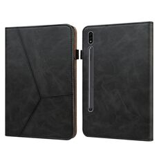 Custodia per tablet in pelle goffrata a righe in tinta unita per Samsung Galaxy Tab S7 / S8 (nera)