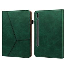 Custodia per tablet in pelle goffrata a righe in tinta unita per Samsung Galaxy Tab S7 / S8 (verde)