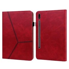 Custodia per tablet in pelle goffrata a righe in tinta unita per Samsung Galaxy Tab S7 / S8 (rossa)