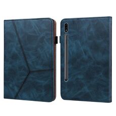 Custodia per tablet in pelle goffrata a righe in tinta unita per Samsung Galaxy Tab S7 / S8 (blu)