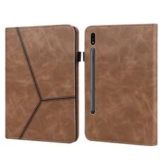 Custodia per tablet in pelle goffrata a righe in tinta unita per Samsung Galaxy Tab S7 / S8 (marrone)