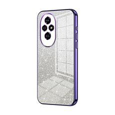 Custodia per telefono elettrolitica con polvere glitterata sfumata per Honor 200 (viola)