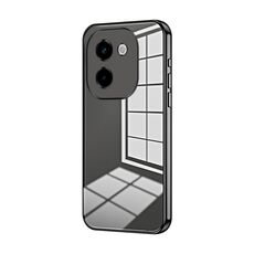 Per vivo Y200 Custodia per telefono con foro sottile con placcatura trasparente (nera)