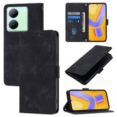 Custodia per cellulare in pelle goffrata per vivo Y78 5G / Y78+ 5G Global / V29 Lite (nera)