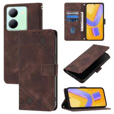 Custodia per telefono in pelle goffrata per vivo Y78 5G / Y78+ 5G Global / V29 Lite (marrone)