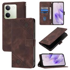 Custodia per telefono in pelle goffrata Global Skin Feel per vivo Y100 5G (marrone)