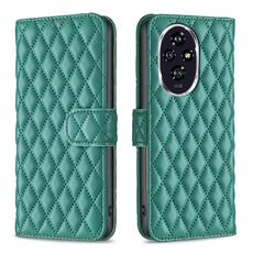 Custodia per cellulare in pelle flip con portafoglio a reticolo di diamanti per Honor 200 (verde)