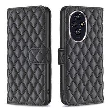 Per Honor 200 Diamond Lattice Portafoglio Flip Custodia in pelle per telefono (Nero)