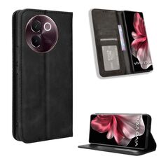 Custodia per telefono in pelle con texture retrò con fibbia magnetica per vivo V30e 5G (nera)