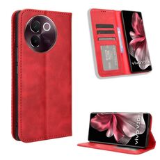 Custodia per telefono in pelle con texture retrò con fibbia magnetica per vivo V30e 5G (rossa)