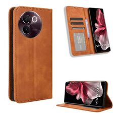 Custodia per telefono in pelle con texture retrò con fibbia magnetica per vivo V30e 5G (marrone)