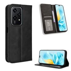 Custodia per telefono in pelle con texture retrò con fibbia magnetica globale per Honor 200 Lite (nera)