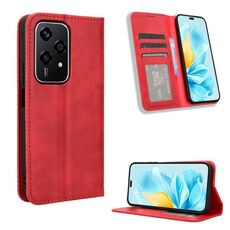 Custodia per telefono in pelle con texture retrò con fibbia magnetica globale per Honor 200 Lite (rossa)