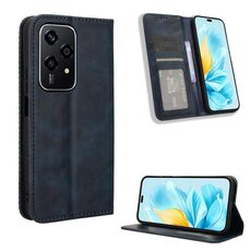 Custodia per telefono in pelle con texture retrò con fibbia magnetica globale per Honor 200 Lite (blu)