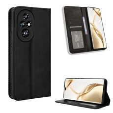 Custodia per telefono in pelle con texture retrò con fibbia magnetica per Honor 200 Pro 5G (nera)