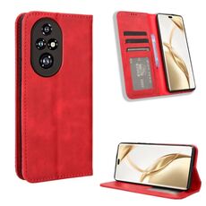 Custodia per telefono in pelle con texture retrò con fibbia magnetica per Honor 200 Pro 5G (rossa)