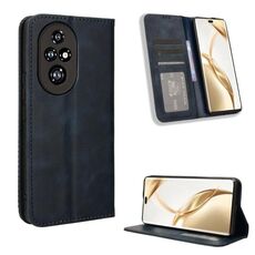 Custodia per telefono in pelle con texture retrò con fibbia magnetica per Honor 200 Pro 5G (blu)