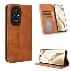 Custodia per telefono in pelle con texture retrò con fibbia magnetica per Honor 200 Pro 5G (marrone)