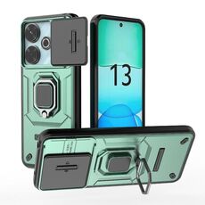 Per Xiaomi Redmi 13 4G Global Sliding Camshield TPU + Custodia per telefono antiurto per PC con supporto (verde)