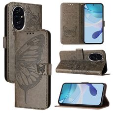 Custodia per telefono in pelle farfalla goffrata per Honor 200 (grigio)