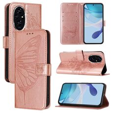 Custodia per telefono in pelle farfalla goffrata per Honor 200 (oro rosa)