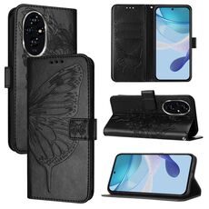 Custodia per telefono in pelle con farfalla goffrata per Honor 200 Pro (nera)